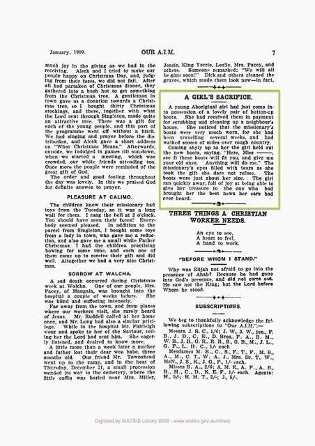 Aborigines Inland Mission monthly record: Our AIM, Little girl gives up her boots Oct 1907.